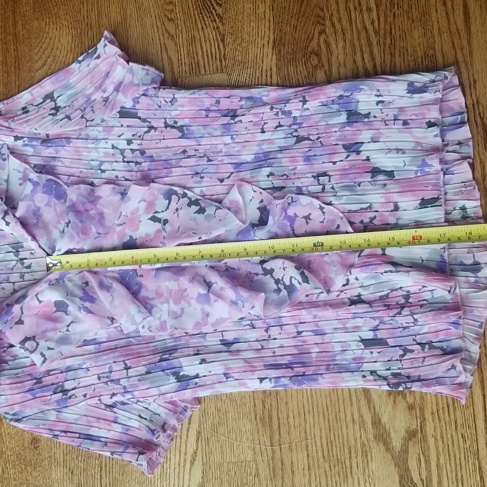 (XS) TanJay Floral Blouse Stretchy & Feminine Ruffle Business Casual Formal - Picture 5 of 10